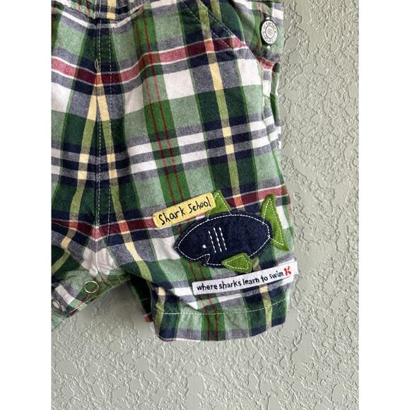 Carters 12 month boy Overall Shorts Shortall Outfit Polo Shirt Vintage Plaid - Picture 2 of 7